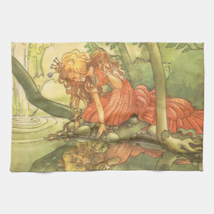 Vintage Fairy Tale, Frog Prince Princess by Pond Kitchen Towel