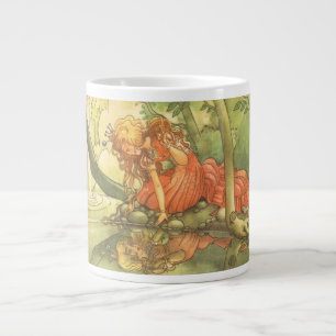 Vintage Fairy Tale, Frog Prince Princess by Pond Large Coffee Mug