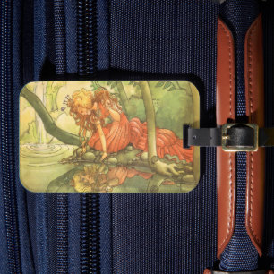 Vintage Fairy Tale, Frog Prince Princess by Pond Luggage Tag
