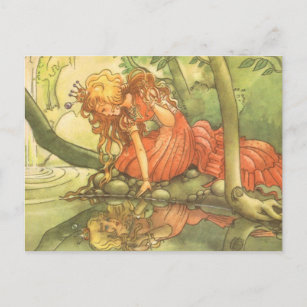 Vintage Fairy Tale, Frog Prince Princess by Pond Postcard