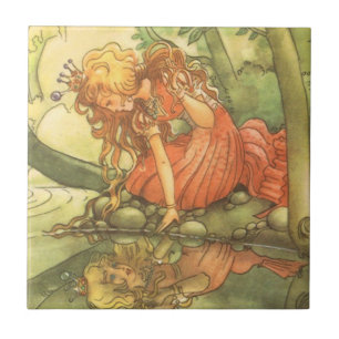 Vintage Fairy Tale, Frog Prince Princess by Pond Tile