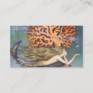 Vintage Fairy Tale, Little Mermaid in Ocean Coral Business Card