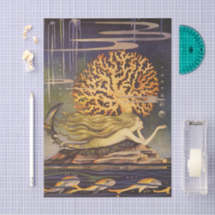 Vintage Fairy Tale, Little Mermaid in Ocean Coral Tissue Paper
