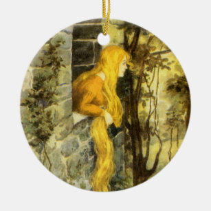 Vintage Fairy Tale, Rapunzel with Long Blonde Hair Ceramic Ornament
