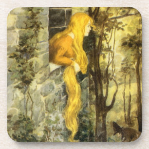 Vintage Fairy Tale, Rapunzel with Long Blonde Hair Coaster
