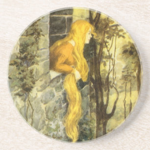 Vintage Fairy Tale, Rapunzel with Long Blonde Hair Coaster