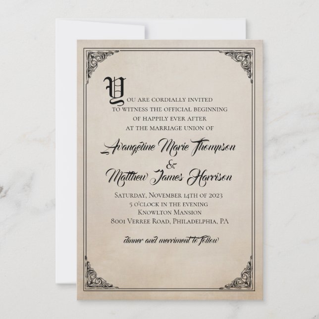 Vintage Fairy Tale Storybook Wedding Invitation (Front)