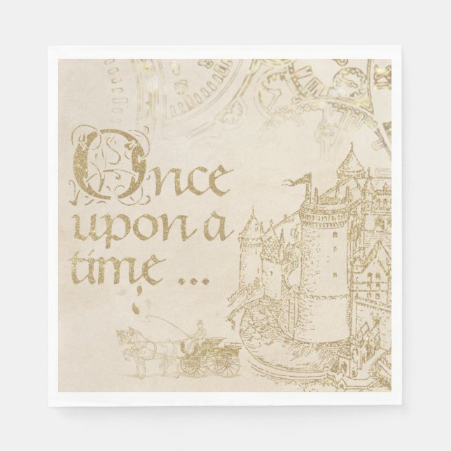 Vintage Fairy Tale Theme Castle Carriage Gold Napkin (Front)
