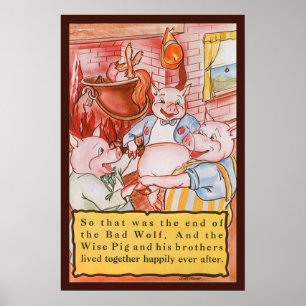 Vintage Fairy Tale Three Little Pigs and the Wolf Poster