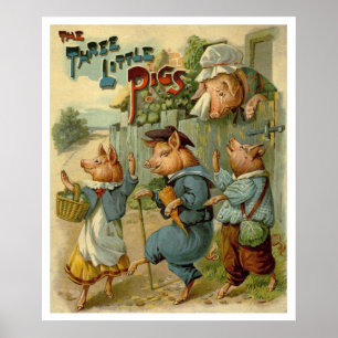 Vintage Fairy Tale, Three Little Pigs Poster