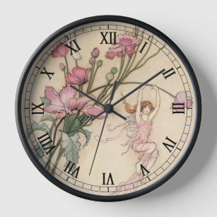 Vintage Fairy Tales, Three Spirits Filled With Joy Wall Clock