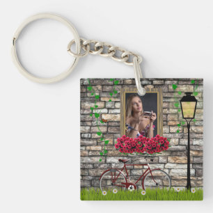 Vintage Fairytale Bicycle Roses Girly Photo Frame Keychain