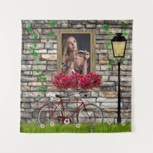 Vintage Fairytale Bicycle Roses Girly Photo Frame Tapestry