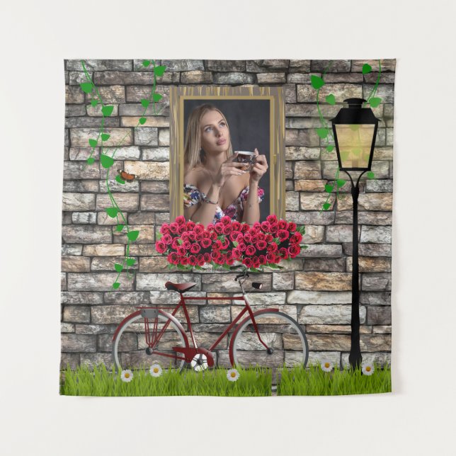 Vintage Fairytale Bicycle Roses Girly Photo Frame Tapestry (Front)
