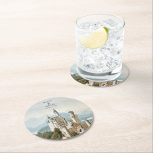 Vintage Fairytale Castle Rustic Forest Wedding Round Paper Coaster