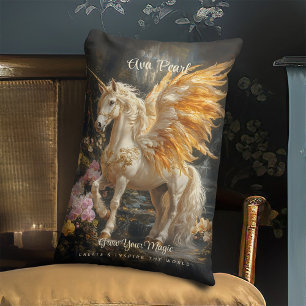 Vintage Fairytale Golden Unicorn Fantasy Pegasus Lumbar Pillow
