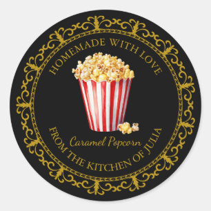 Vintage fait maison Popcorn Étiquette l Noir