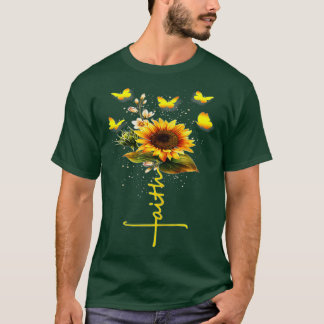 Vintage Faith Cross Sunflower Butterflies Flowers  T-Shirt
