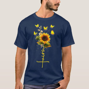 Vintage Faith Cross Sunflower Butterflies Lover T-Shirt