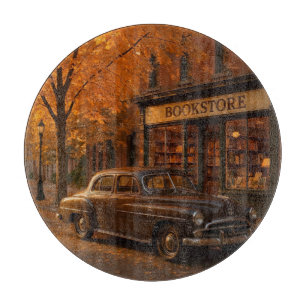 Vintage Fall/Autumn bookstore & car Cutting Board