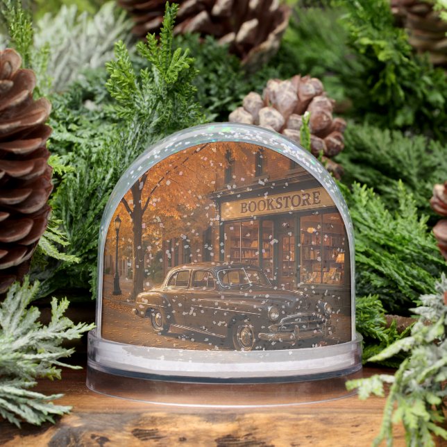 Vintage Fall/Autumn bookstore & car Snowglobe (Winter)