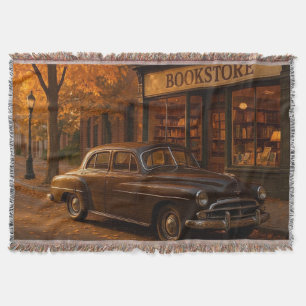Vintage Fall/Autumn bookstore & car Throw Blanket