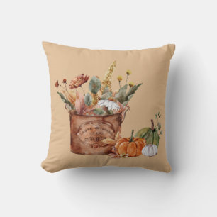 Vintage Fall Autumn Floral Arrangement & Pumpkins Throw Pillow