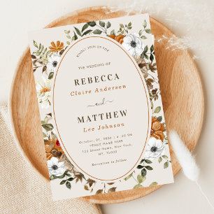Vintage Fall Autumn Floral Monogram Wedding Invitation