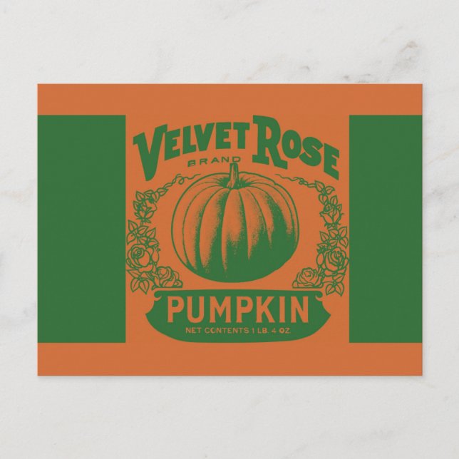 Vintage Fall Autumn Pumpkin Food Label Postcard (Front)