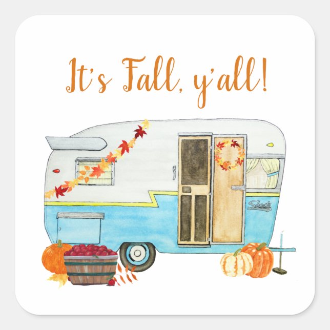 Vintage Fall Camper Trailer Square Sticker (Front)