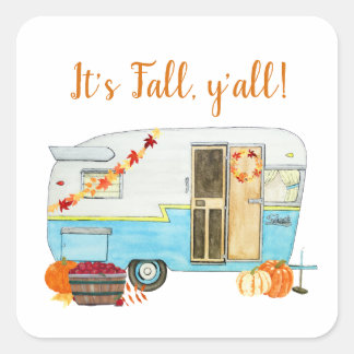 Vintage Fall Camper Trailer Square Sticker