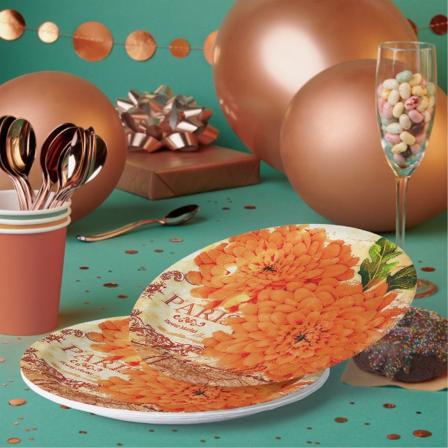 Vintage Fall chrysanthemums Paper Plate (Multi)
