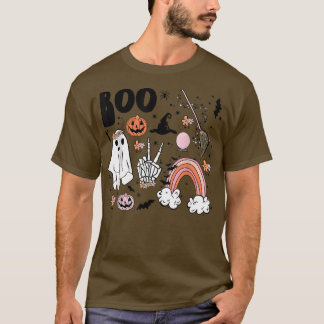 Vintage Fall Cute Ghost Spooky Babe Groovy Hippie T-Shirt