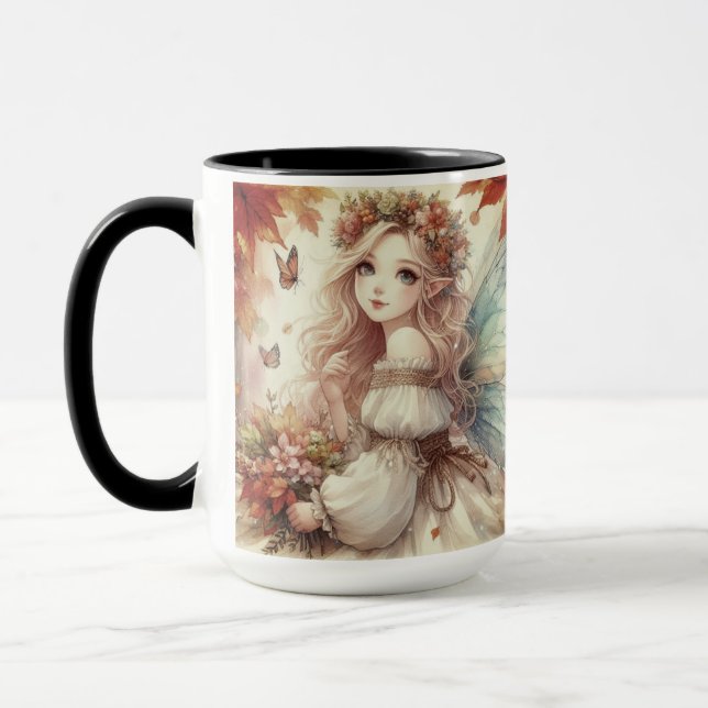 Vintage Fall Fairy with Autumn leaves  Mug (Left)