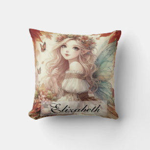 Vintage Fall Fairy with Autumn leaves  Throw Pillow