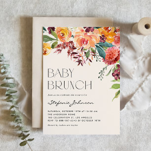 Vintage Fall Floral Bouquet Watercolor Baby Brunch Invitation