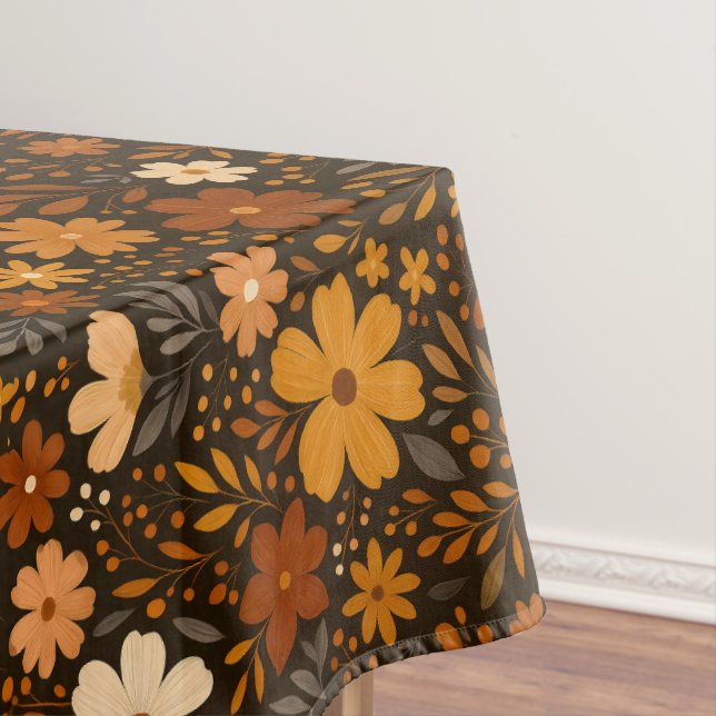 Vintage Fall Floral Pattern – Autumn Flowers Tablecloth (In Situ)