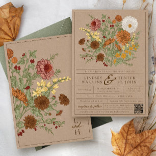 Vintage Fall Floral Rustic Kraft Autumn Wedding Invitation