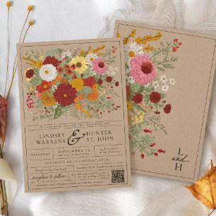Vintage Fall Floral Rustic Kraft Elegant Wedding Invitation