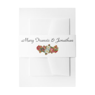 Vintage Fall Flowers Coral Red Wedding Invitation Belly Band