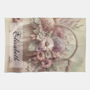 Vintage Fall flowers pastel watercolor painting  Kitchen Towel