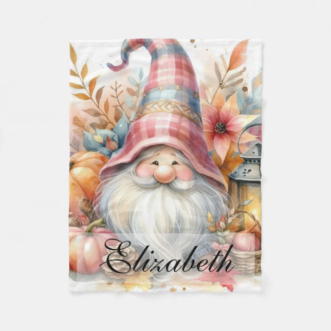 Vintage Fall Gnomes with Autumn leaves  Fleece Blanket (Front)