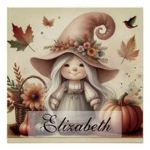 Vintage Fall Gnomes with Autumn leaves  Poster