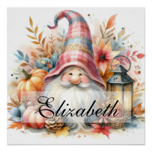 Vintage Fall Gnomes with Autumn leaves  Poster