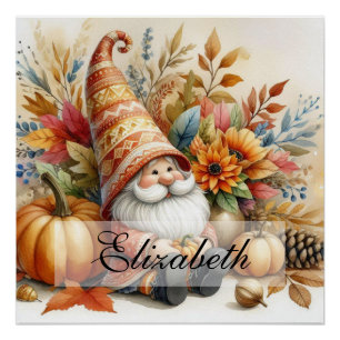 Vintage Fall Gnomes with Autumn leaves  Poster