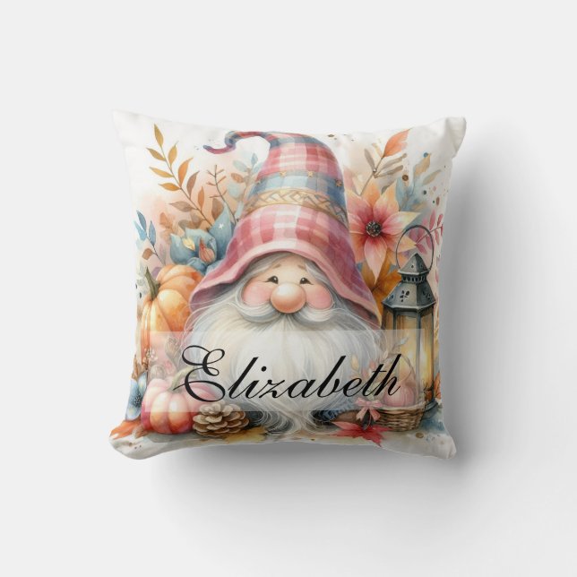Vintage Fall Gnomes with Autumn leaves  Throw Pillow (Front)