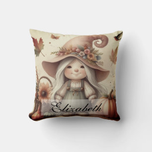 Vintage Fall Gnomes with Autumn leaves Throw Pillow