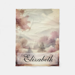 Vintage Fall Leaves Scenery neutral colours Fleece Blanket