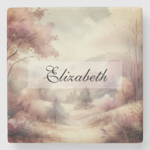 Vintage Fall Leaves Scenery neutral colours Stone Coaster