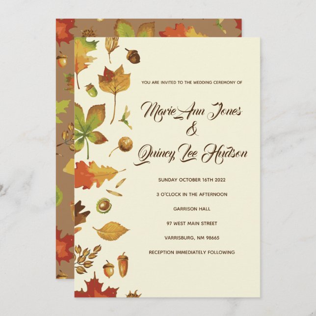 Vintage Fall Leaves Wedding Invitations (Front/Back)